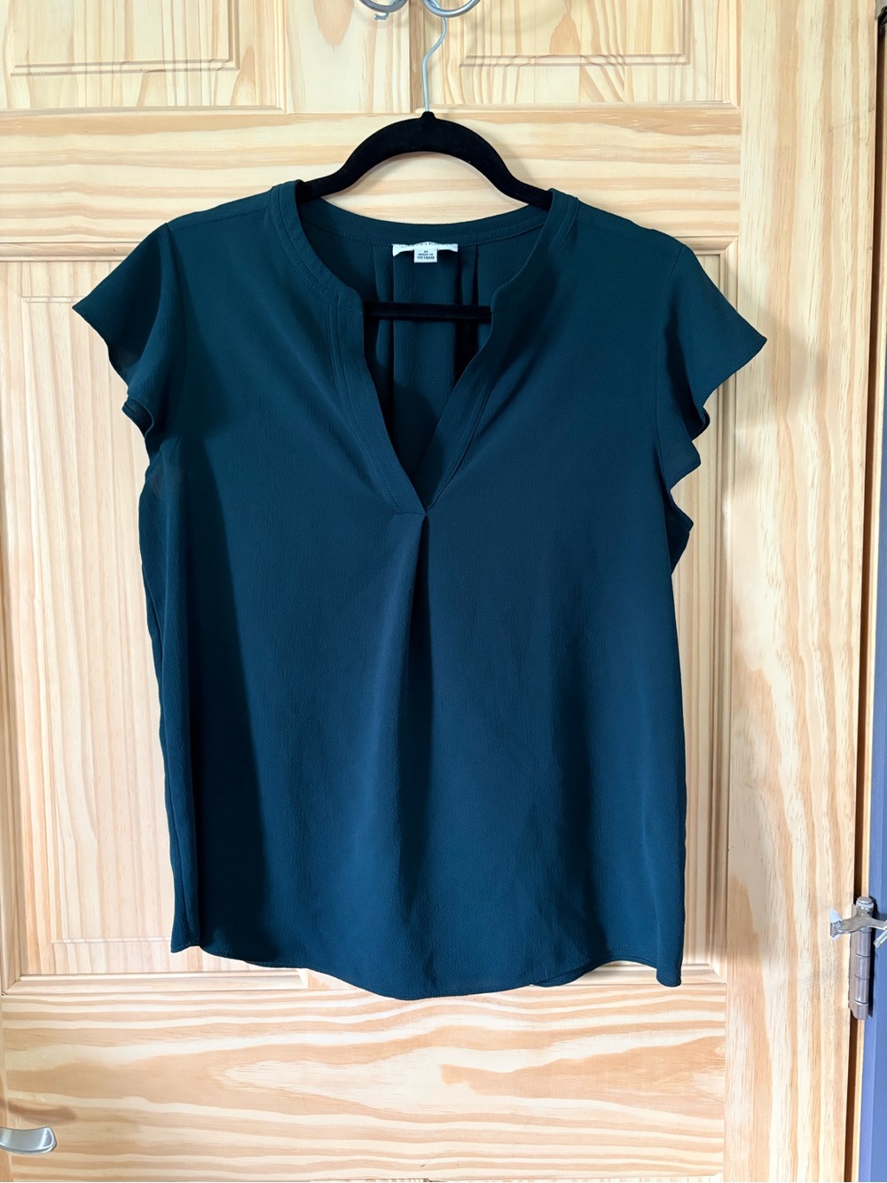 Calvin Klein Teal V-Neck Flutter Sleeve Blouse